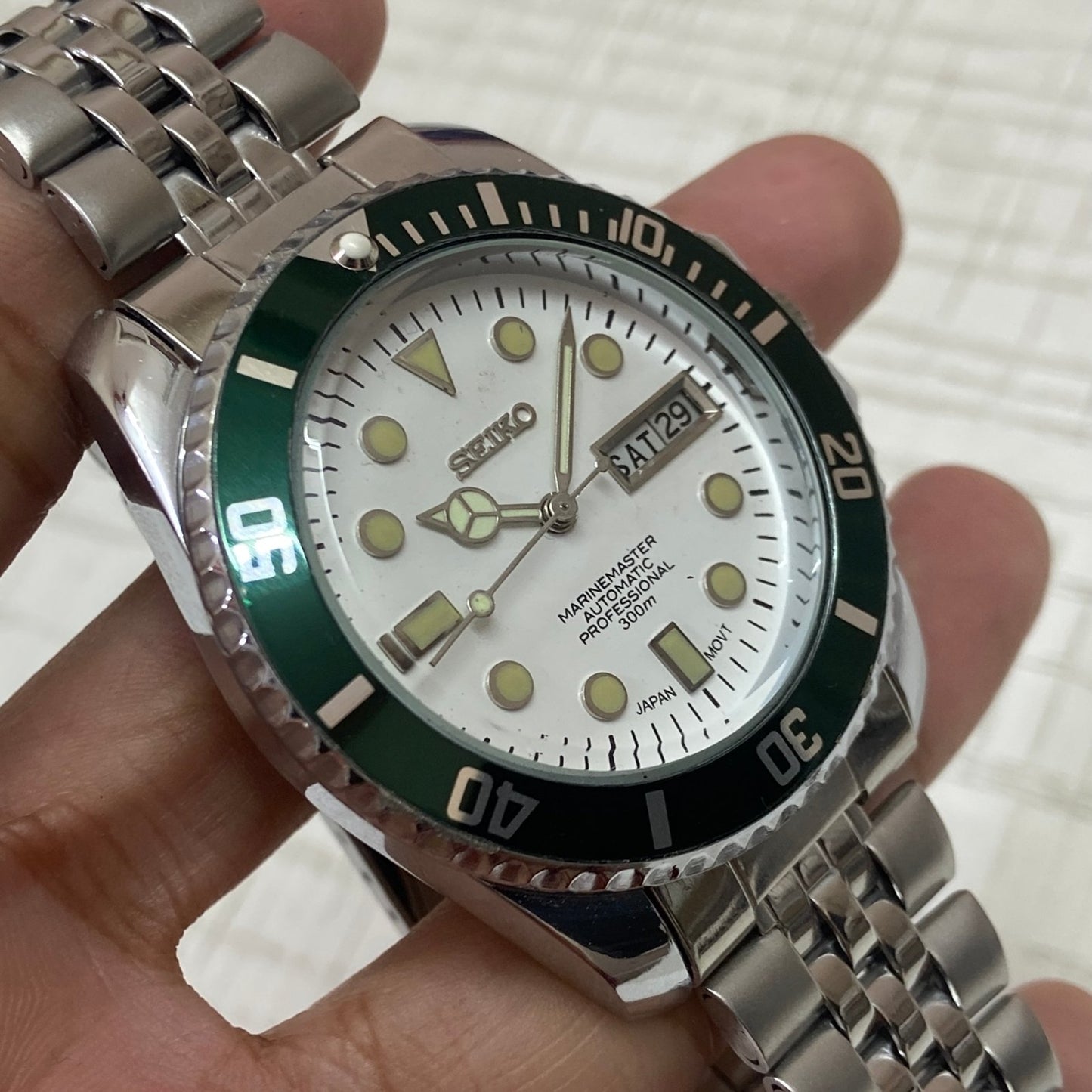 Vintage Seiko Marine Master Automatic White Face Cal. 6309 Men's Wrist Watch Serviced.