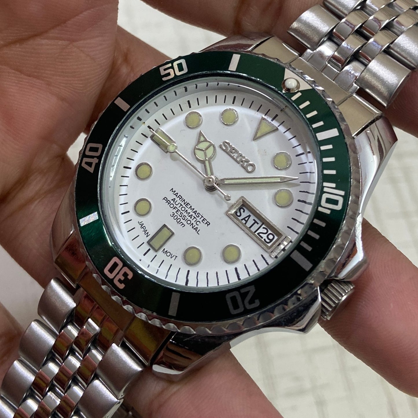Vintage Seiko Marine Master Automatic White Face Cal. 6309 Men's Wrist Watch Serviced.