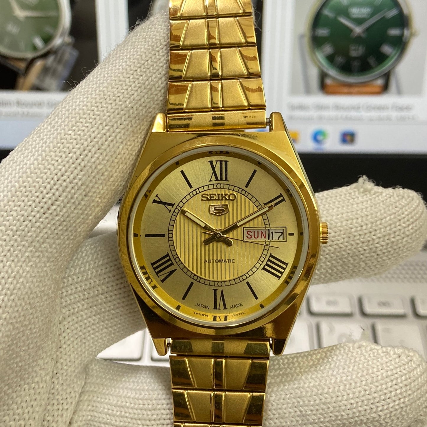 Vintage Seiko 5 Gold Plated Automatic17Jewels Cal. 6309 Golden Face Men's Wrist Watch SC05