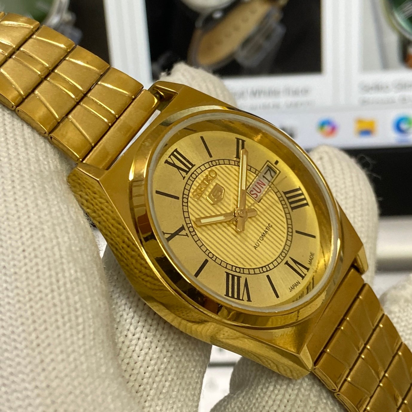 Vintage Seiko 5 Gold Plated Automatic17Jewels Cal. 6309 Golden Face Men's Wrist Watch SC05