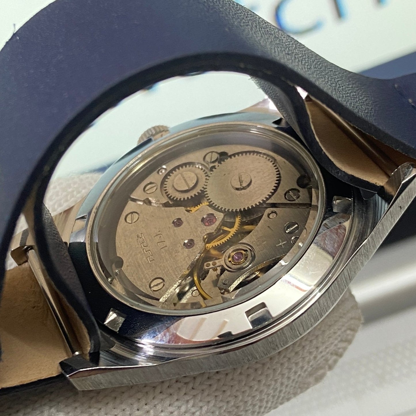 Vintage HMT Devanagari Hand Winding 17 Jewels Blue Face Blue nato Band Men's Wrist Watch B23
