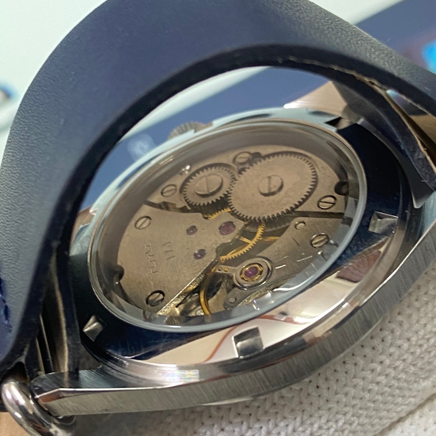 Vintage HMT Janata Hand Winding 17 Jewels Blue Face Blue Nato Band Men's Wrist Watch B30