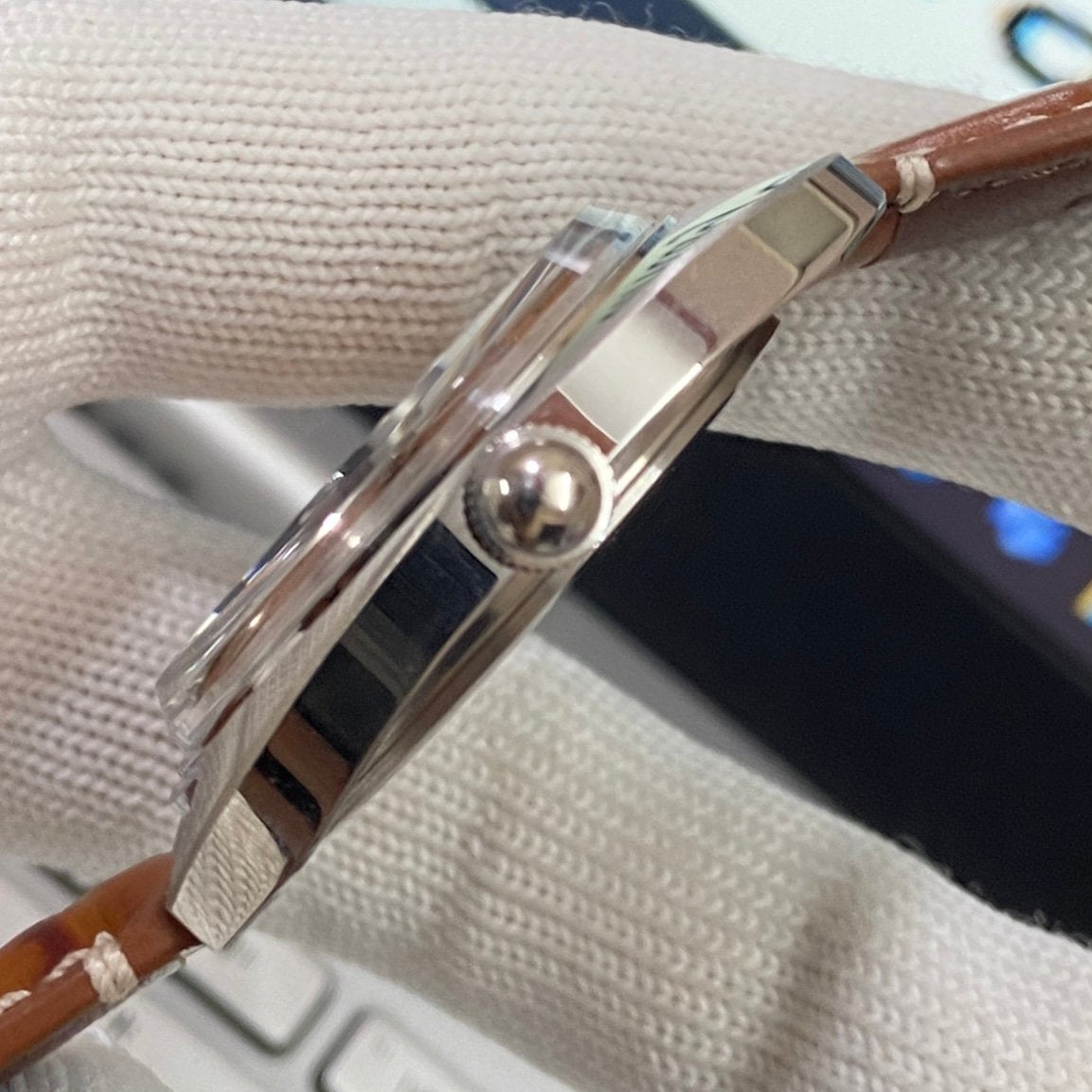 Vintage HMT Kohinoor Hand Winding 17 Jewels Orange Face Brown Band Men's Wrist Watch B49