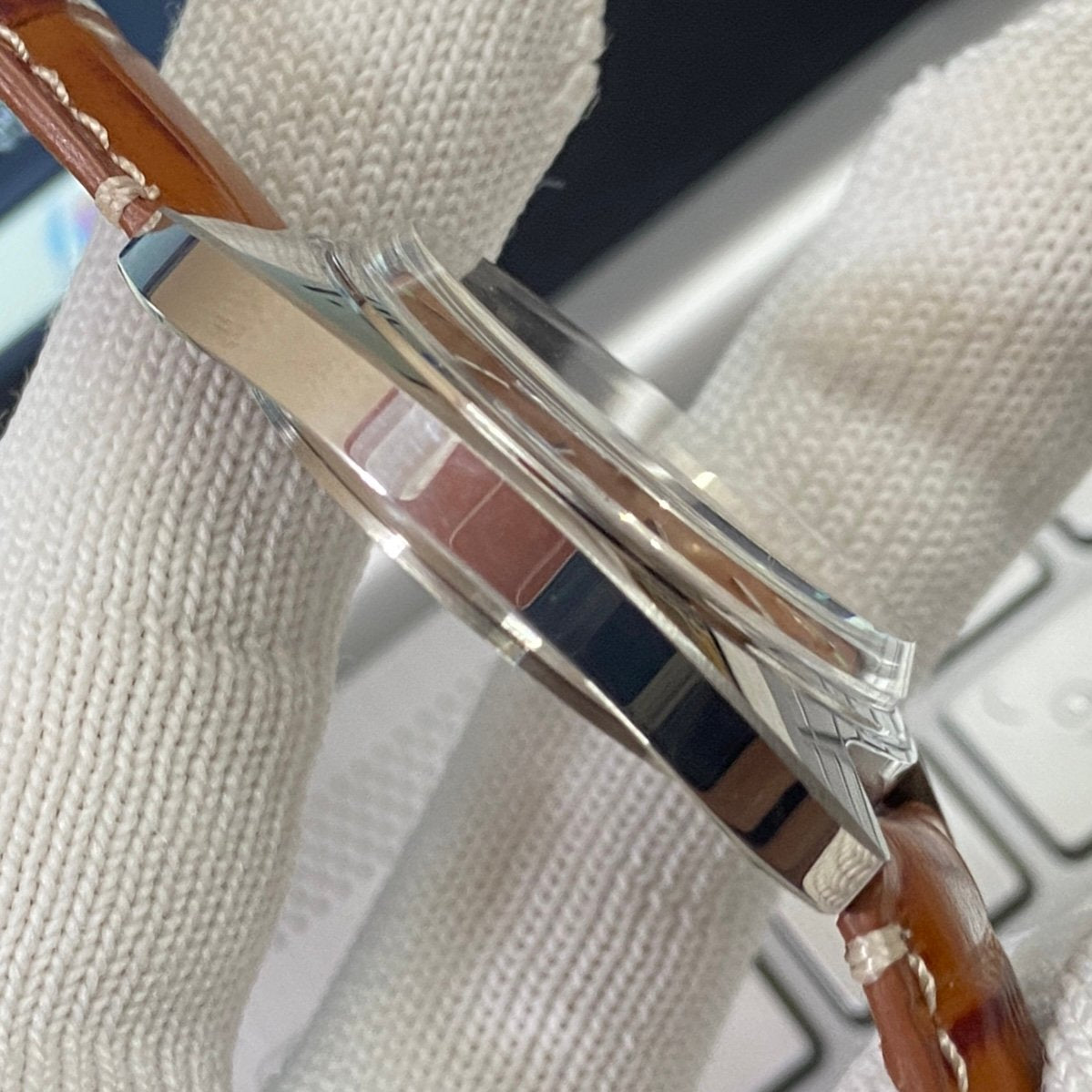 Vintage HMT Kohinoor Hand Winding 17 Jewels Orange Face Brown Band Men's Wrist Watch B49