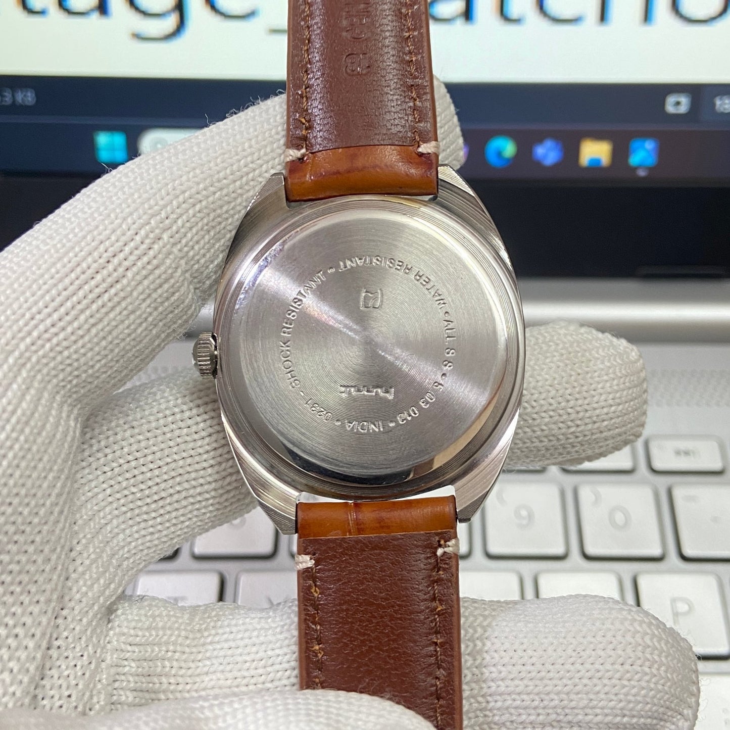 Vintage HMT Kohinoor Hand Winding 17 Jewels Orange Face Brown Band Men's Wrist Watch B49