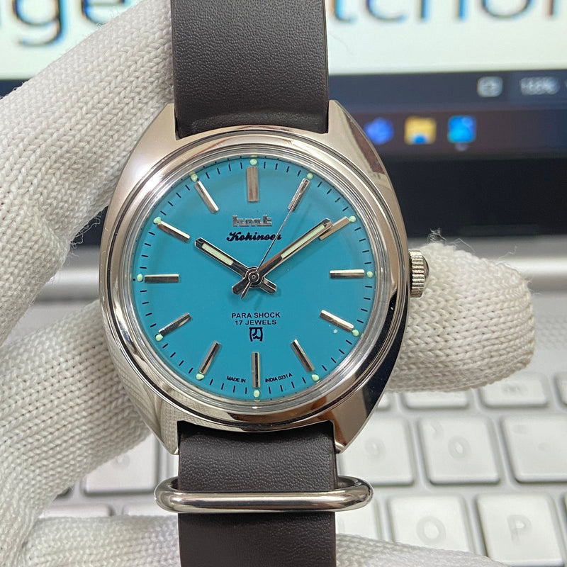 Vintage MOD HMT Kohinoor Hand Winding 17 Jewels Blue Face Black Nato Band Men's Wrist Watch B56