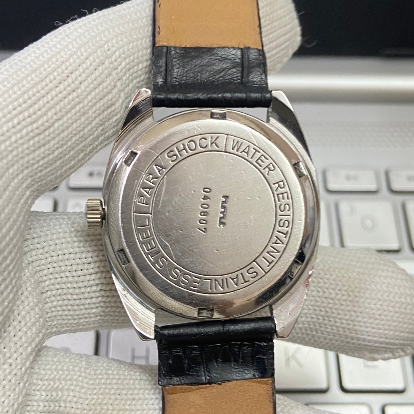 Vintage HMT Janata Hand Winding 17 Jewels White Face Black Band Men's Wrist Watch B60
