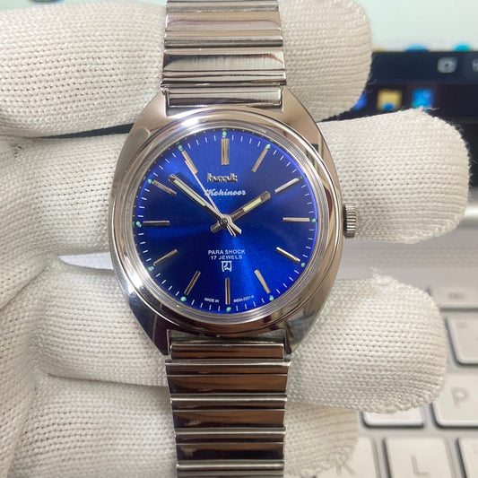 Vintage MOD HMT Kohinoor Hand Winding 17 Jewels Blue Face Men's Wrist Watch B69