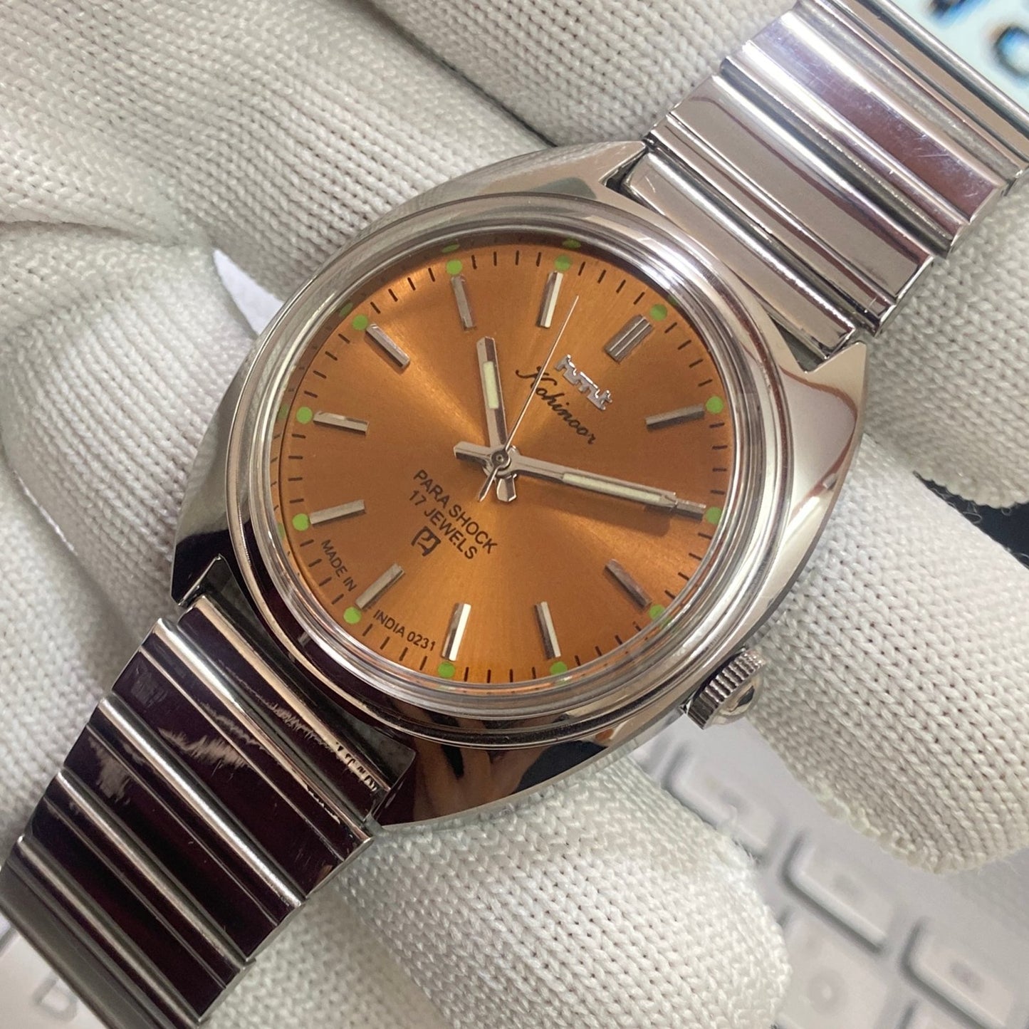 Vintage HMT Kohinoor Hand Winding 17 Jewels Orange Face Men's Wrist Watch B70