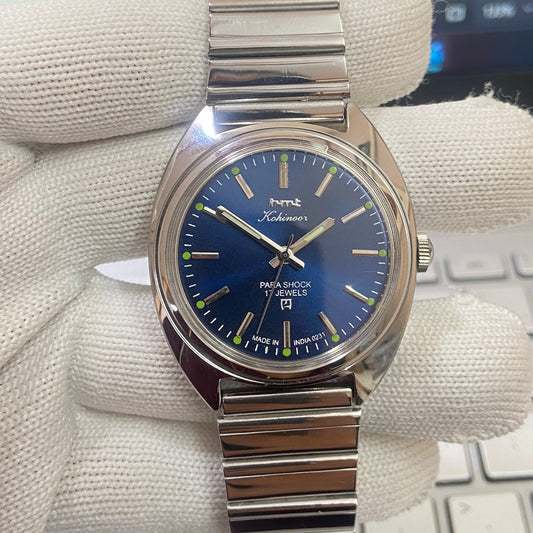 Vintage MOD HMT Kohinoor Hand Winding 17 Jewels Blue Face Men's Wrist Watch B75