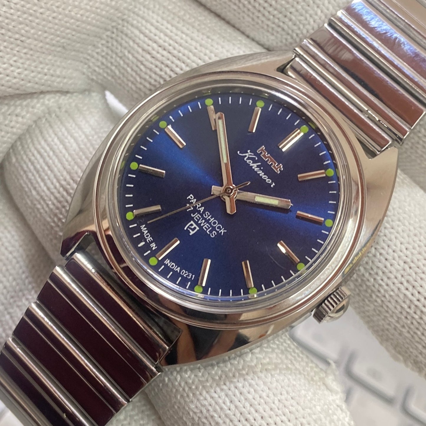 Vintage HMT Kohinoor Hand Winding 17 Jewels Blue Face Men's Wrist Watch B75