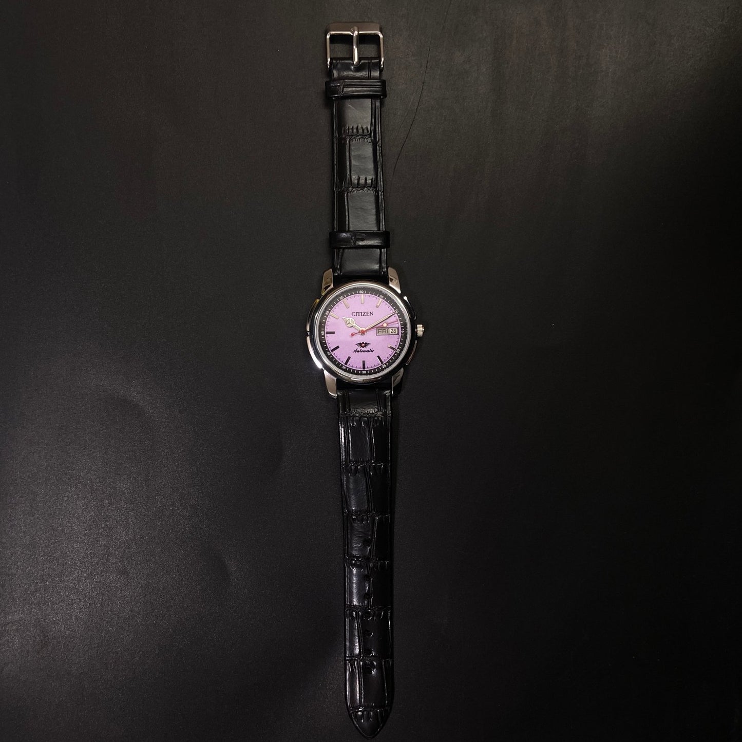 Vintage Citizen Automatic 21 Jewels Purple Face Black Band B83