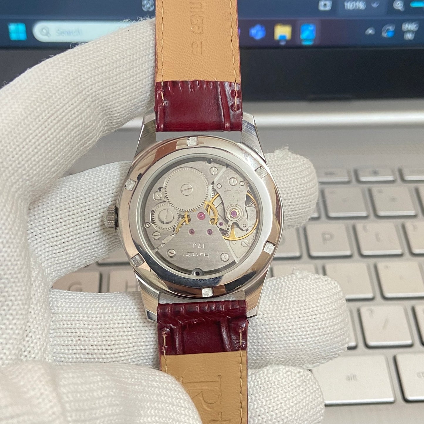 Vintage HMT Devanagari Hand Winding 17 Jewels Red Face Red Band Men's Wrist Watch C31