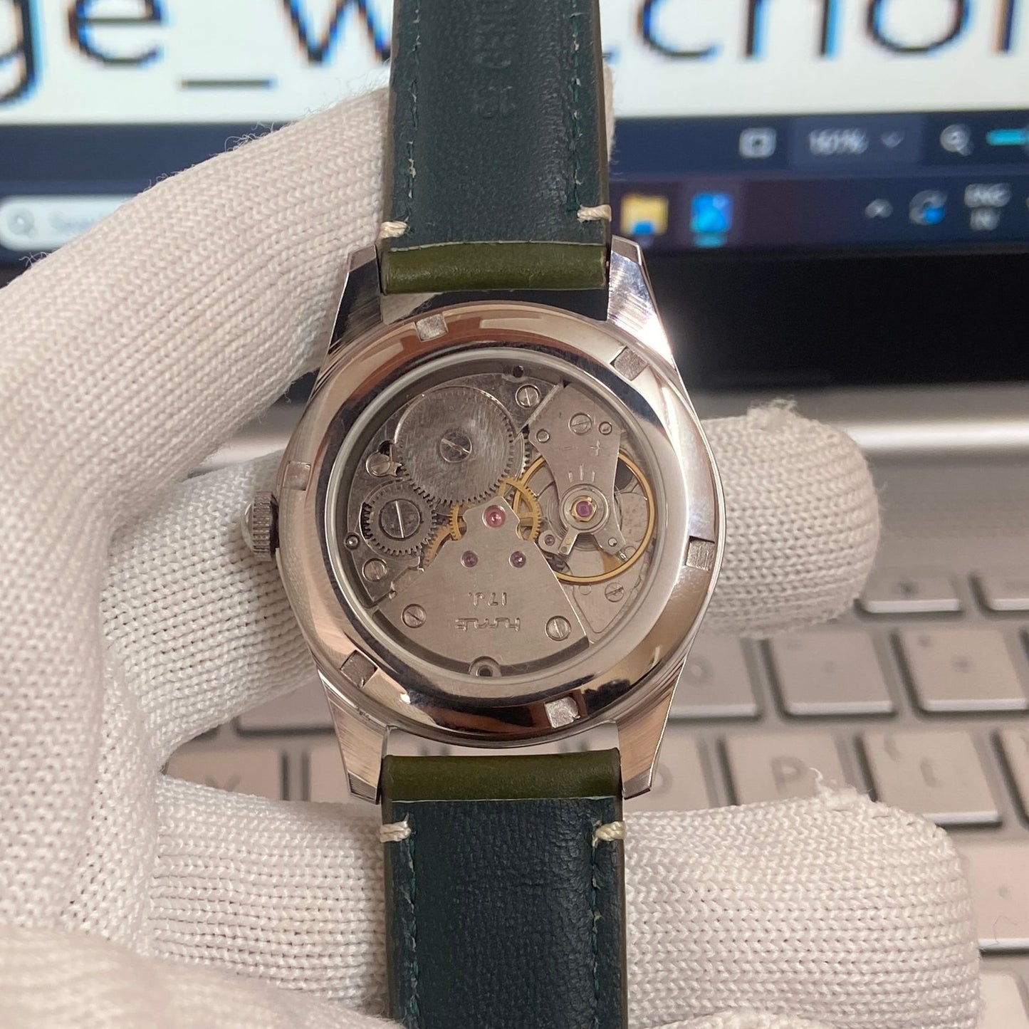 Vintage HMT Janata Urdu Hand Winding 17 Jewels Green Face Green Band Men's Wrist Watch C38