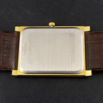 Seiko Slim Rectangular Quartz Golden Face Brown Band Men's Wrist watch C46