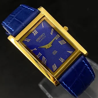 Seiko Slim Rectangular Quartz Blue Face Blue Band Men's Wrist watch C48