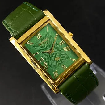 Seiko Slim Rectangular Quartz Green Face Green Band Men's Wrist watch C49