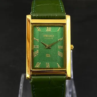 Seiko Slim Rectangular Quartz Green Face Green Band Men's Wrist watch C49