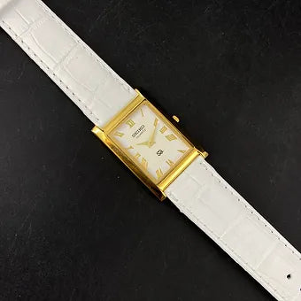 Seiko Slim Rectangular Quartz White Face White Band Men's Wrist watch C51