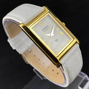 Seiko Slim Rectangular Quartz White Face White Band Men's Wrist watch C51
