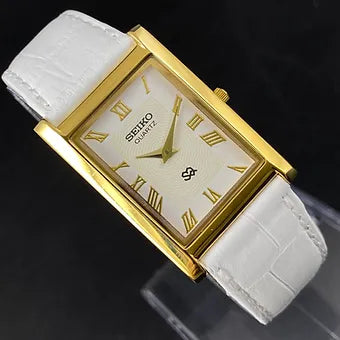 Seiko Slim Rectangular Quartz White Face White Band Men's Wrist watch C51