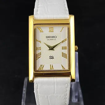 Seiko Slim Rectangular Quartz White Face White Band Men's Wrist watch C51