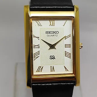Seiko Slim Rectangular Quartz White Face Black Band Men's Wrist watch C55