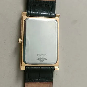 MOD Seiko Slim Rectangular Quartz White Face Black Band Men's Wrist watch C55