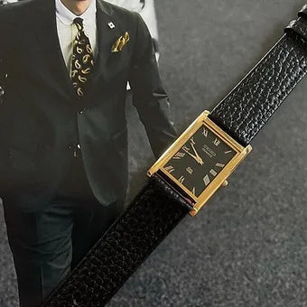MOD Seiko Slim Rectangular Quartz Black Face Black Band Men's Wrist watch C56