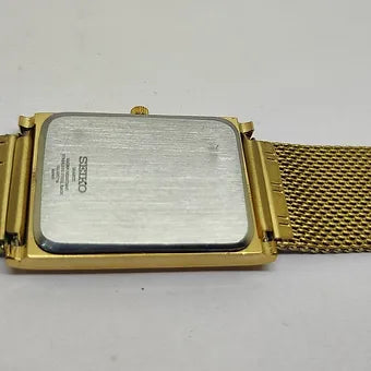 Seiko Slim Rectangular Quartz Golden Face Mesh Band Men's Wrist watch C59