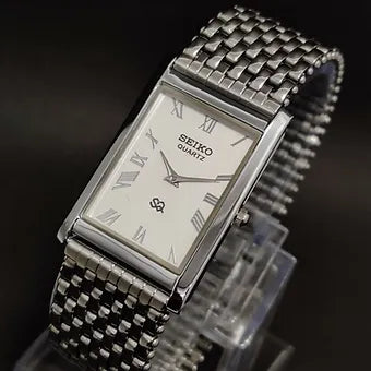 Seiko Slim Rectangular Quartz White Face Looser Chain Not Adjustable Men's Wrist Watch C65