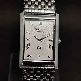 Seiko Slim Rectangular Quartz White Face Looser Chain Not Adjustable Men's Wrist Watch C65