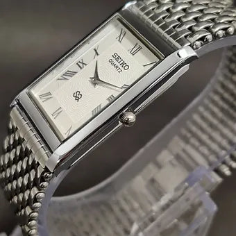 Seiko Slim Rectangular Quartz White Face Looser Chain Not Adjustable Men's Wrist Watch C65