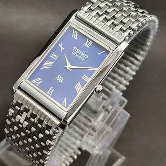 Seiko Slim Rectangular Quartz Blue Face Looser Chain Not Adjustable Men's Wrist Watch C66