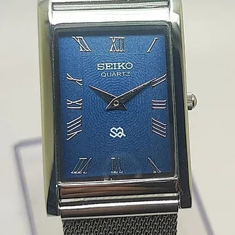 Seiko Slim Rectangular Quartz Blue Face Mesh Band Men's Wrist Watch C69
