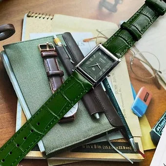 Seiko Slim Rectangular Quartz Green Face Green Band Men's Wrist Watch C71