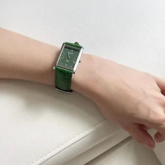 Seiko Slim Rectangular Quartz Green Face Green Band Men's Wrist Watch C71