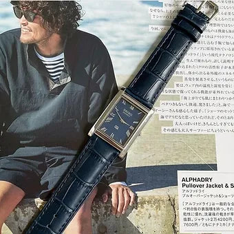 MOD Seiko Slim Rectangular Quartz Blue Face Blue Band Men's Wrist Watch C72