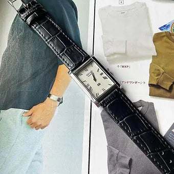 Seiko Slim Rectangular Quartz White Face Black Band Men's Wrist Watch C73