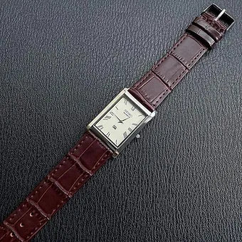 Seiko Slim Rectangular Quartz White Face Cherry Band Men's Wrist Watch C74