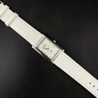 Seiko Slim Rectangular Quartz White Face White Band Men's Wrist Watch C75