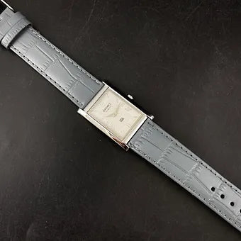 Seiko Slim Rectangular Quartz White Face Gray Band Men's Wrist Watch C76