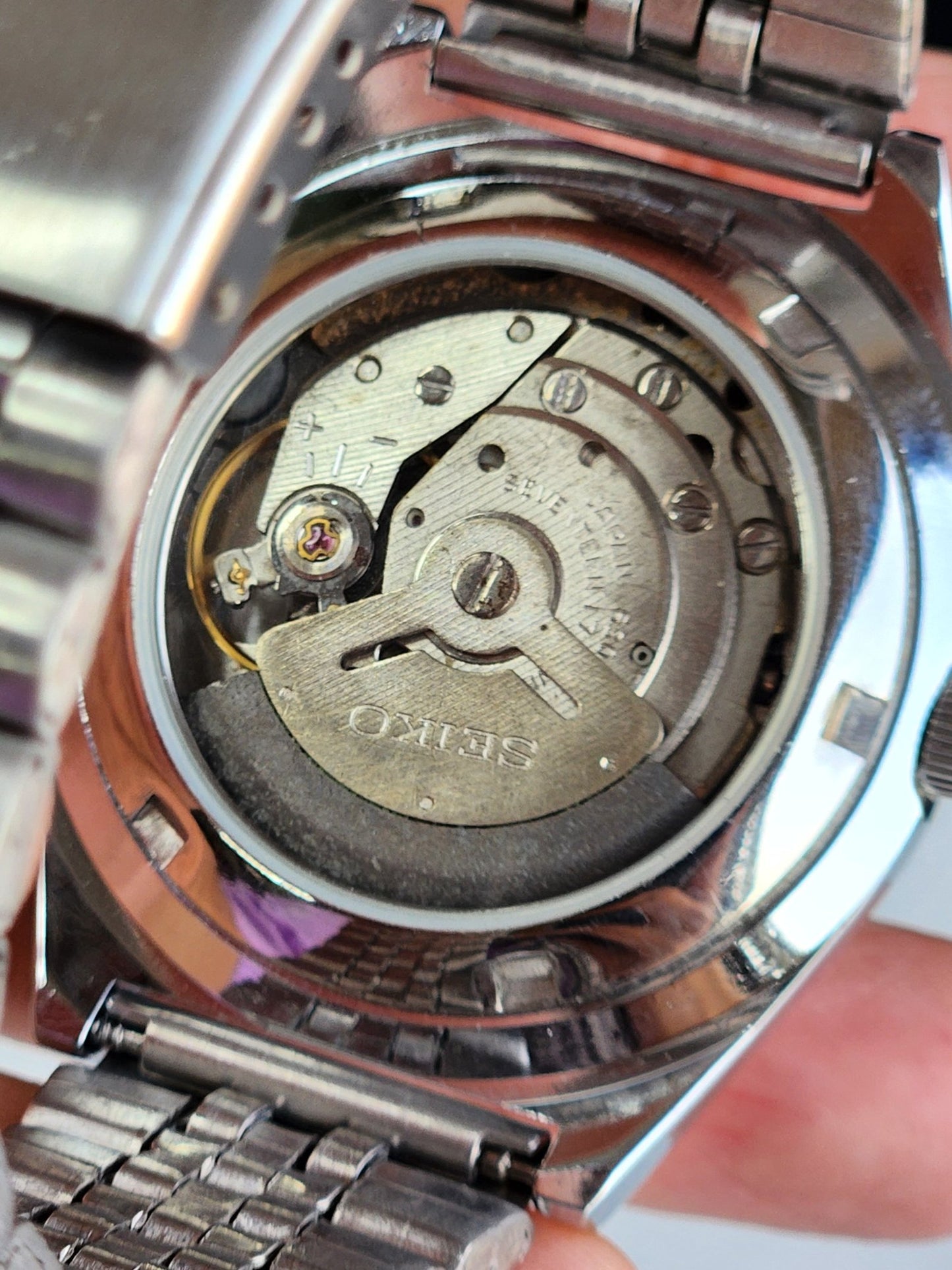 Vintage Mod Seiko 5 Automatic Arabic Black Face 6309A 17 Jewels Japan Men's Day-Date Wrist Watch E34