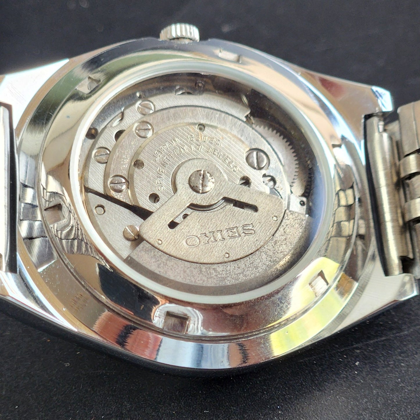 Vintage Mod Seiko 5 Automatic Black Face 6309A 17 Jewels Japan Men's Date Wrist Watch E41