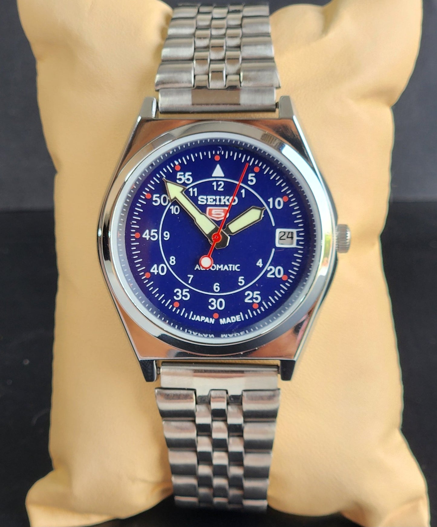 Vintage Mod Seiko 5 Automatic Blue Face 6309A 17 Jewels Japan Men's Date Wrist Watch E45