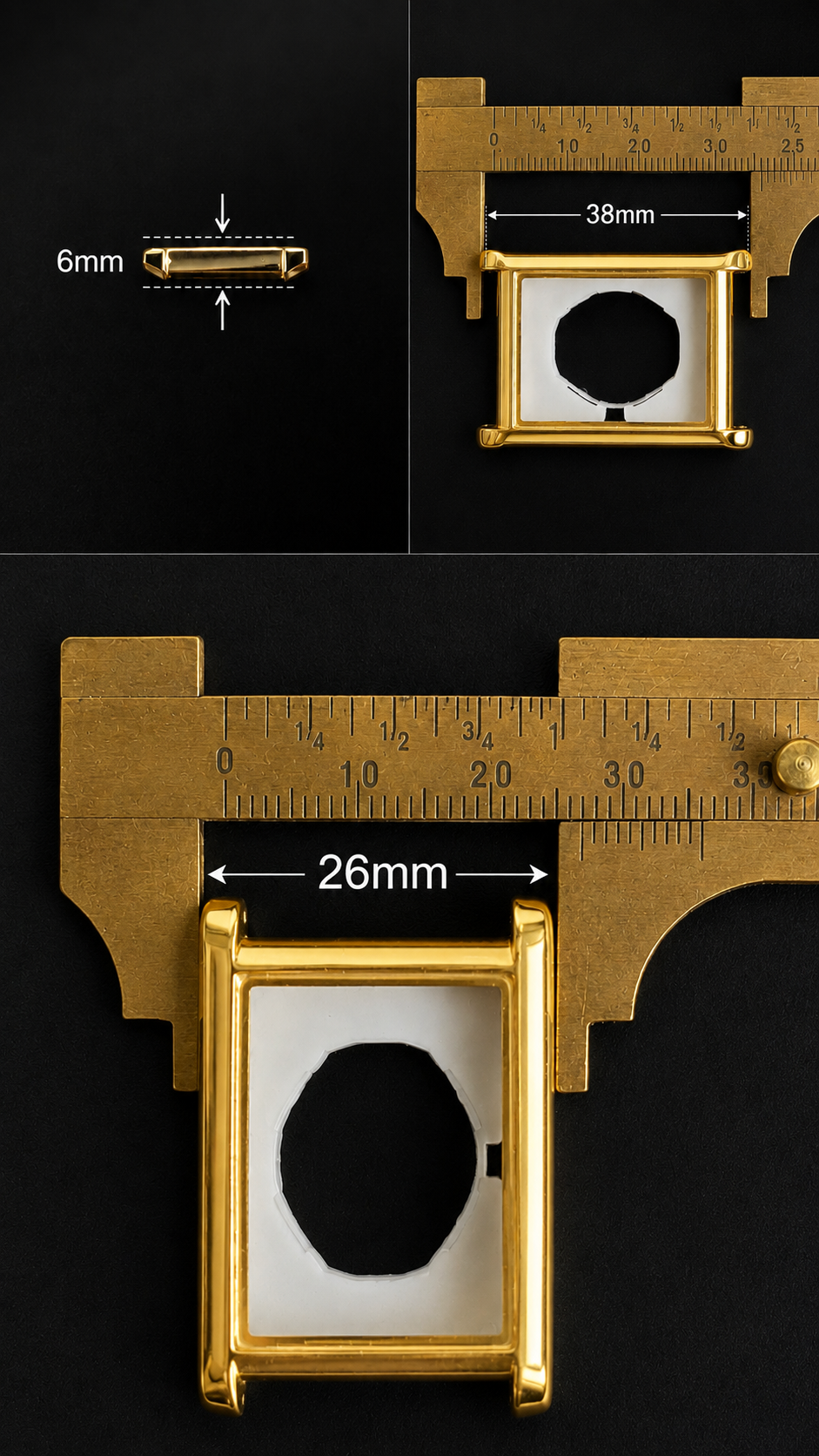 New Le Montres Classic Tank Quartz Men's Watch Black Roman Dial 26mm Gold Case LM11