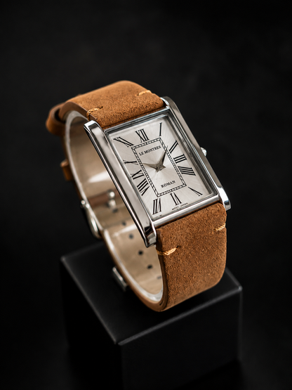 New Le Montres Classic Tank Quartz Men's Watch Silver Roman Dial 26mm Silver Case LM14