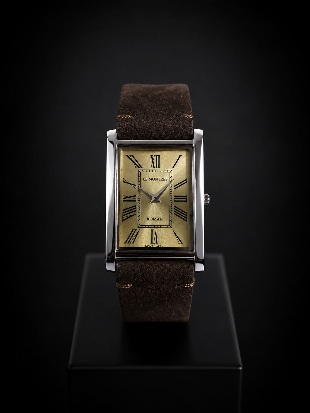 New Le Montres Classic Tank Quartz Men's Watch Gold Roman Dial 26mm Silver Case LM13