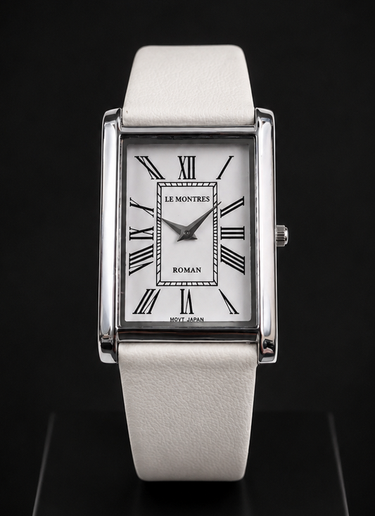 New Le Montres Classic Tank Quartz Men's Watch White Roman Dial 26mm Silver Case LM12