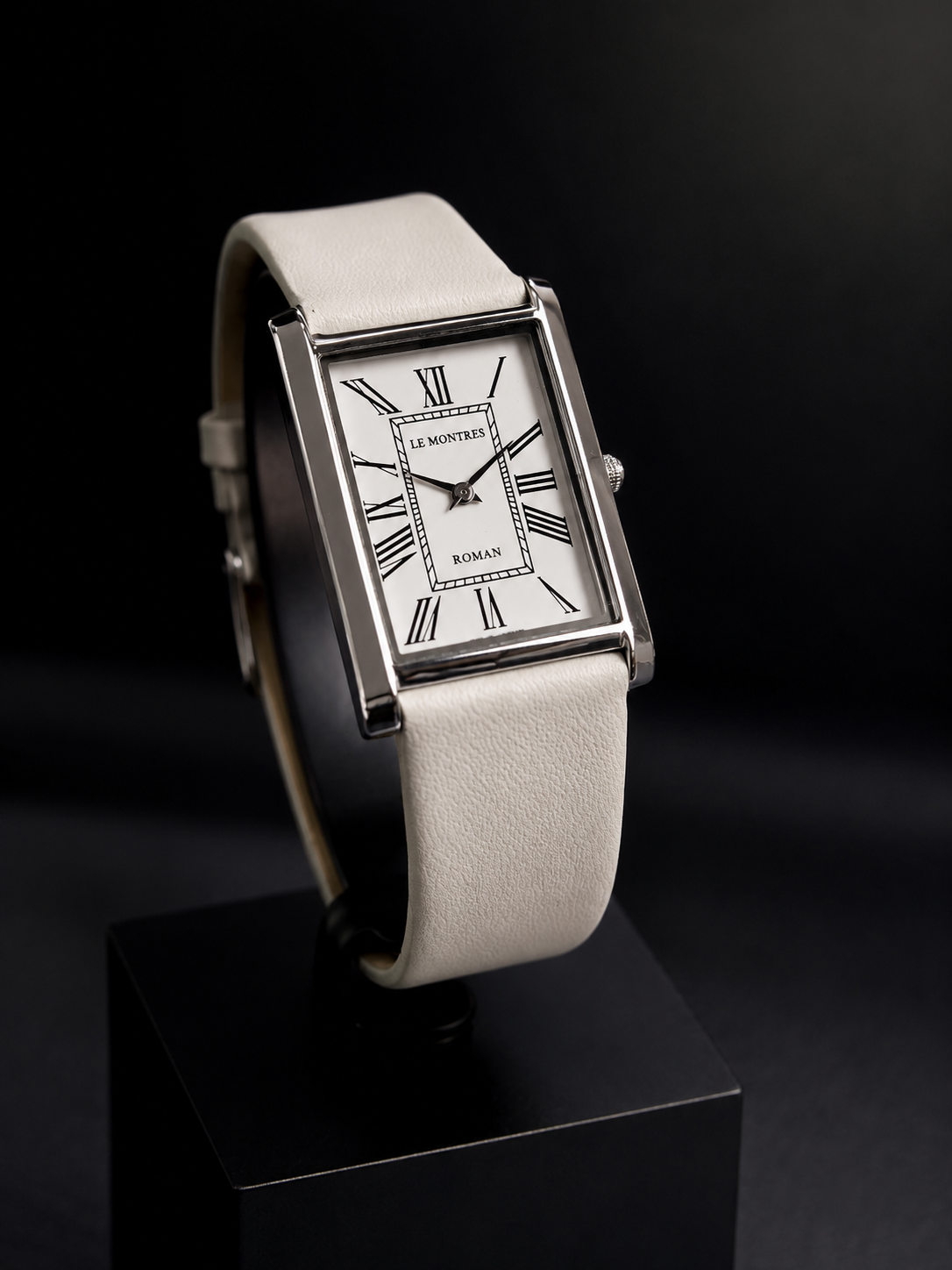 New Le Montres Classic Tank Quartz Men's Watch White Roman Dial 26mm Silver Case LM12